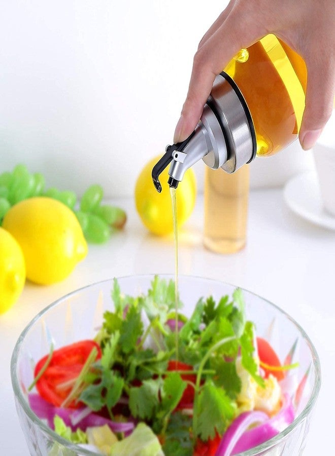 we3 Olive Oil Dispenser Cruet Stainless Steel Pour Spout, Glass Cooking Oil Vinegar Measuring Dispenser Set for Kitchen and BBQ (450ml Pack of 2) - Image 4